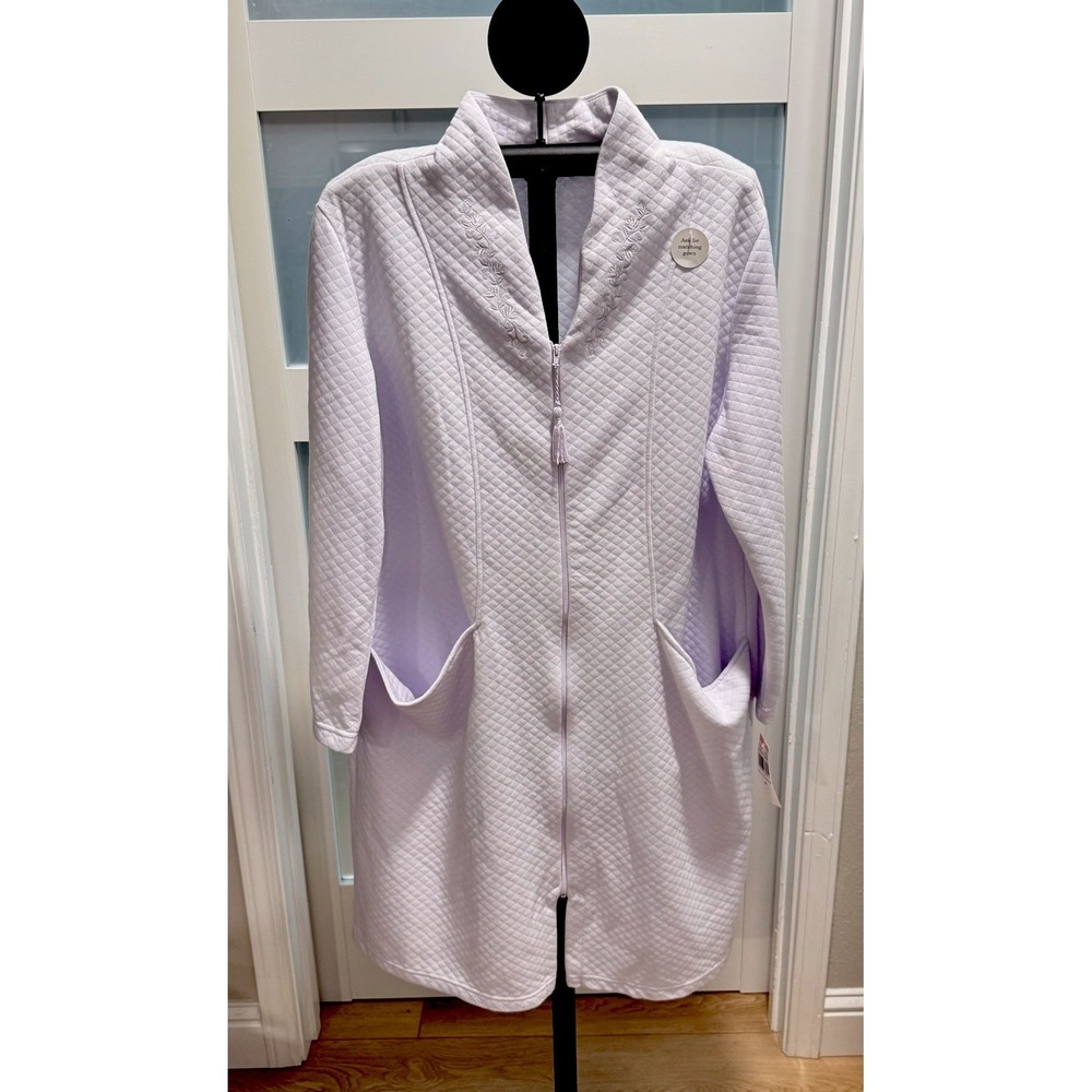 Miss Elaine Lavender Women's 2X Quilted Short Zippered Robe